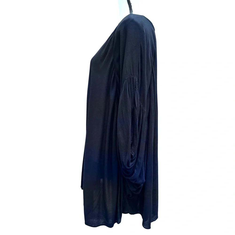 FREE PEOPLE BLACK V NECK SHORT FLUTTER SLEEVE OVERSIZED TUNIC